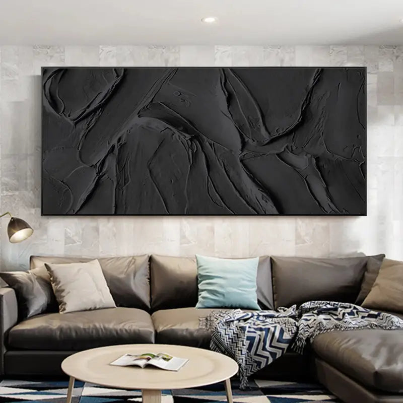 Minimalist Black Plaster Textured Painting
