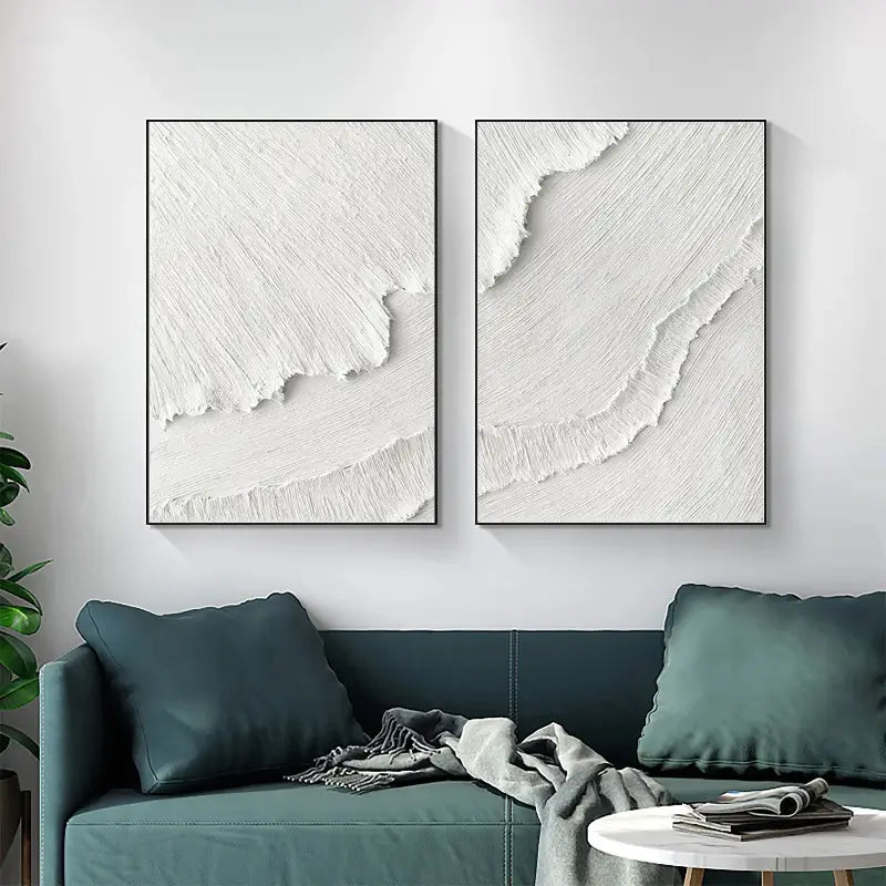 Set of 2 White Minimalist Textured Canvas Paintings
