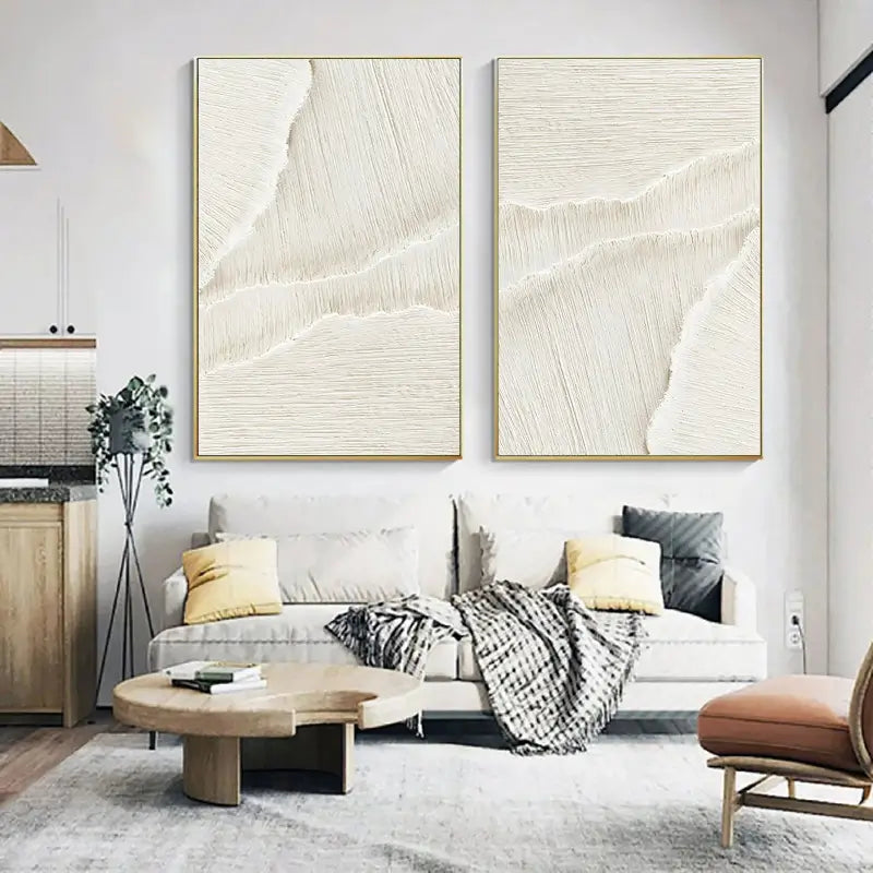 Set of 2 Minimalist Plaster Textured Canvas Artworks