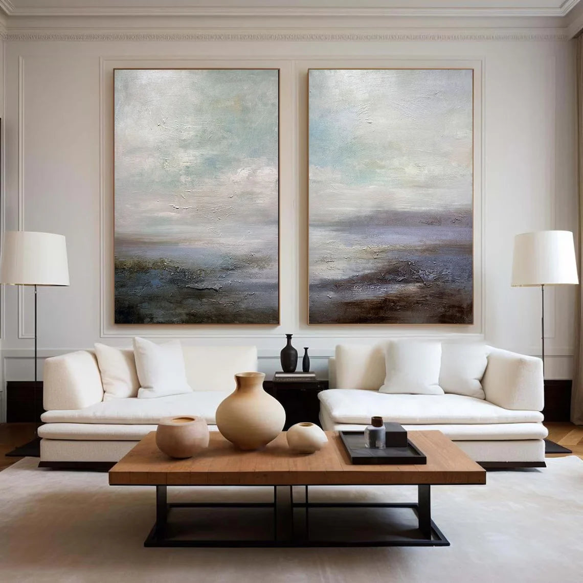 Set of 2 Horizon-Inspired Ocean and Sky Canvas Artworks