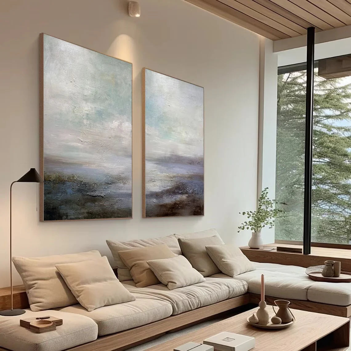 Set of 2 Horizon-Inspired Ocean and Sky Canvas Artworks