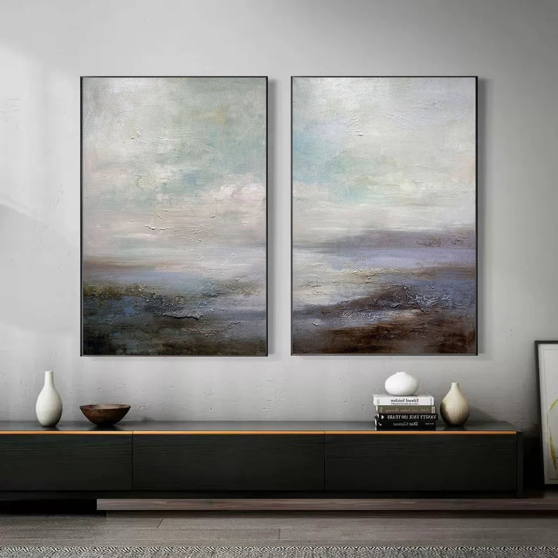Set of 2 Horizon-Inspired Ocean and Sky Canvas Artworks