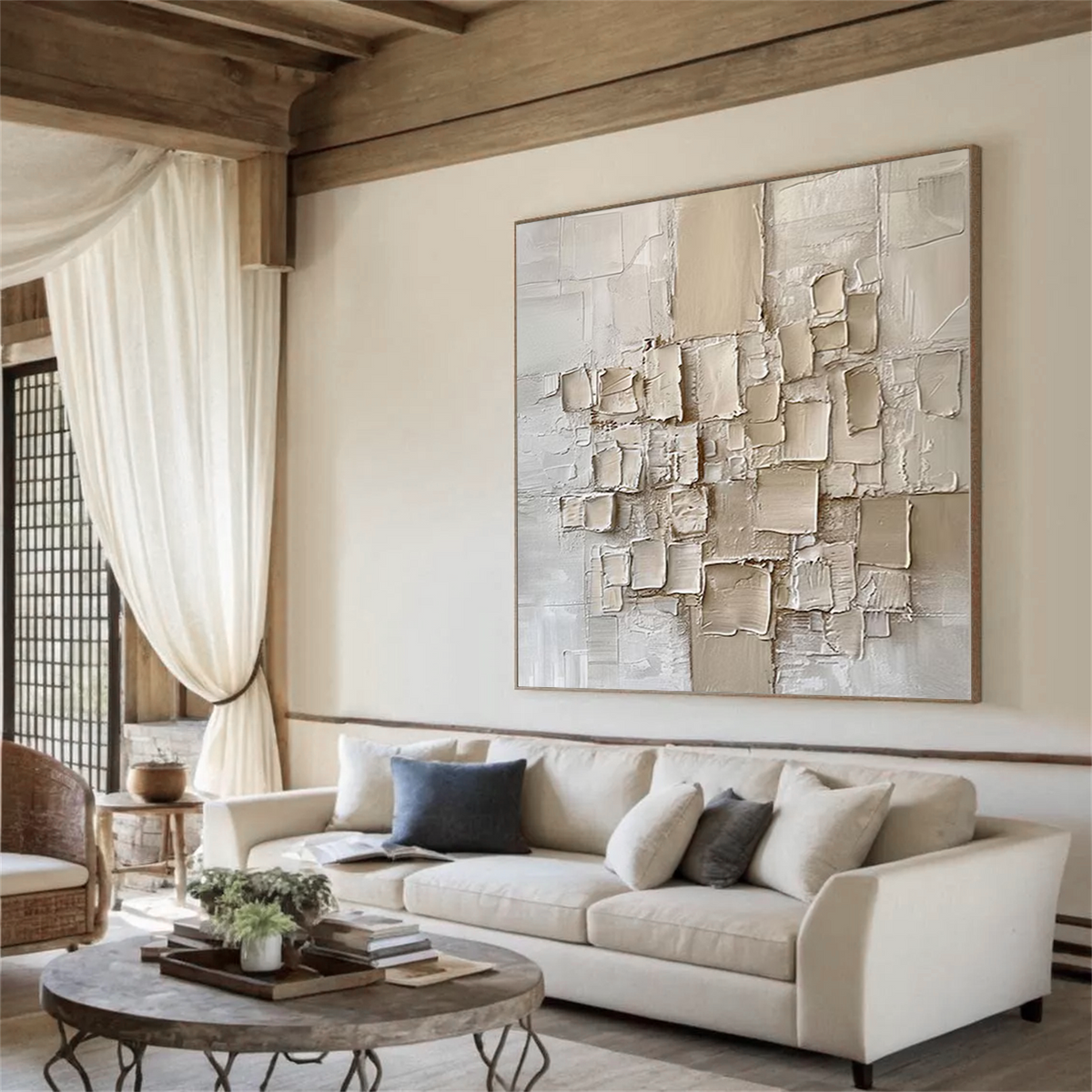 Beige Textured Abstract Canvas Wall Art