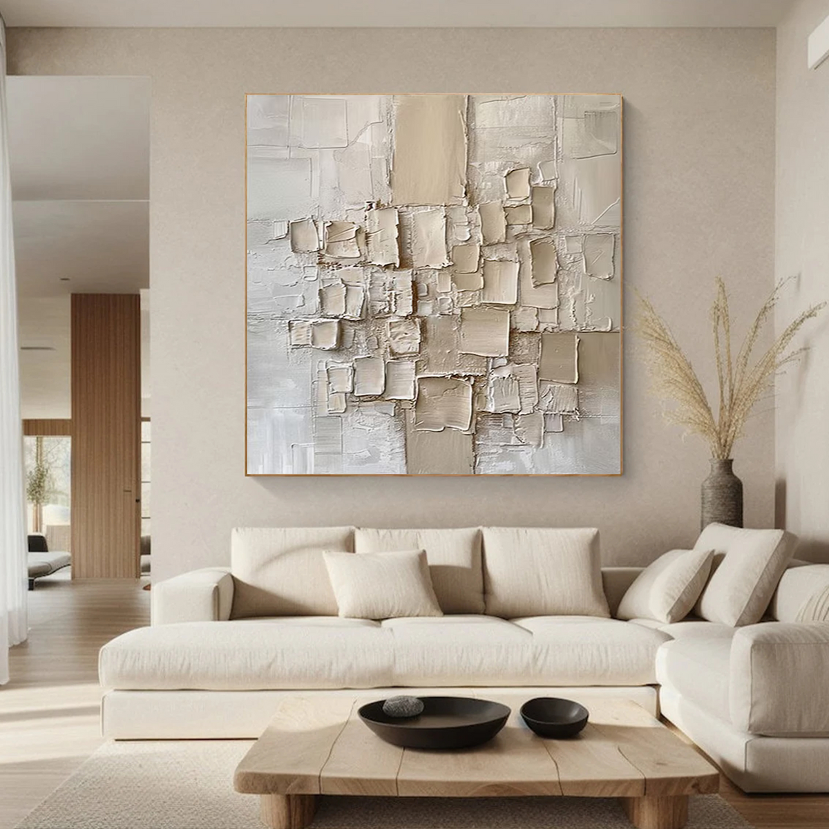 Beige Textured Abstract Canvas Wall Art