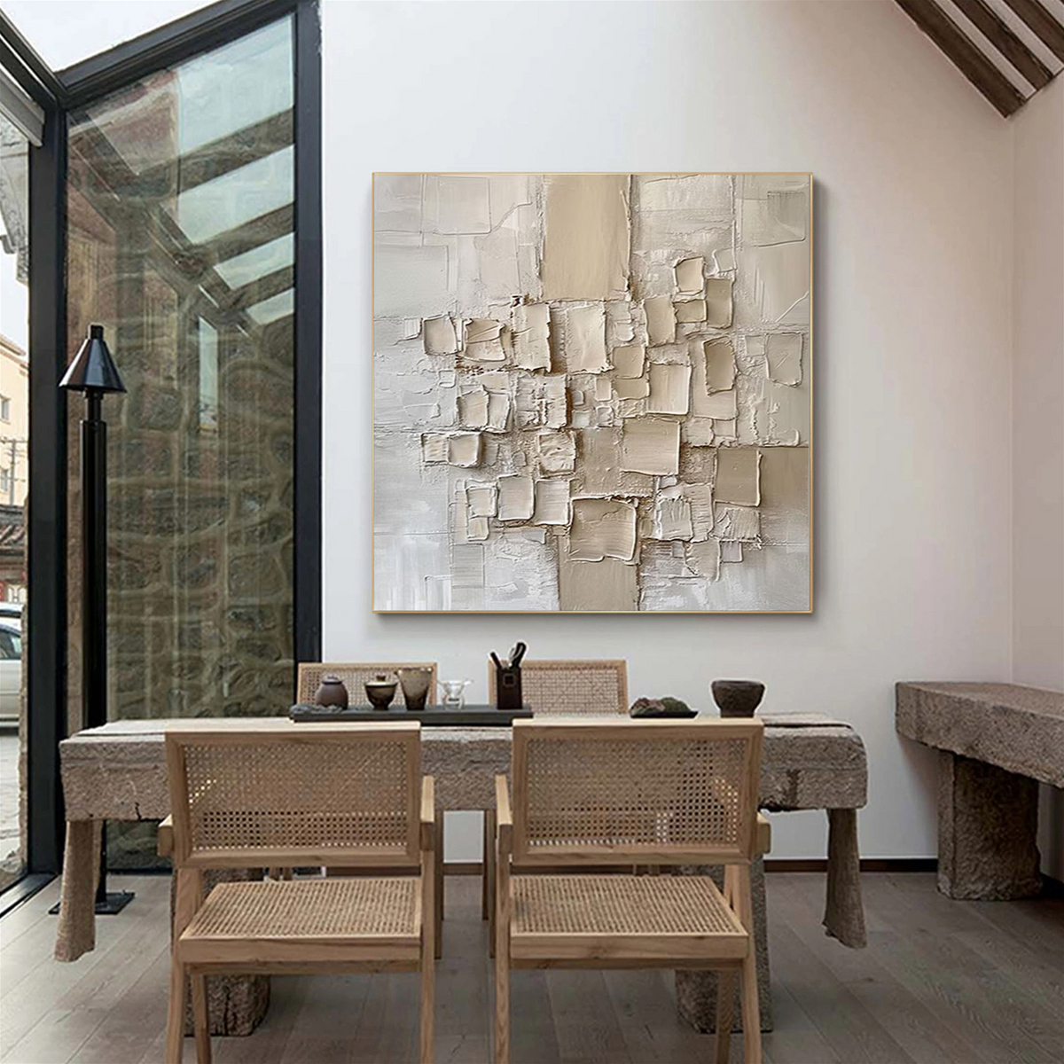 Beige Textured Abstract Canvas Wall Art