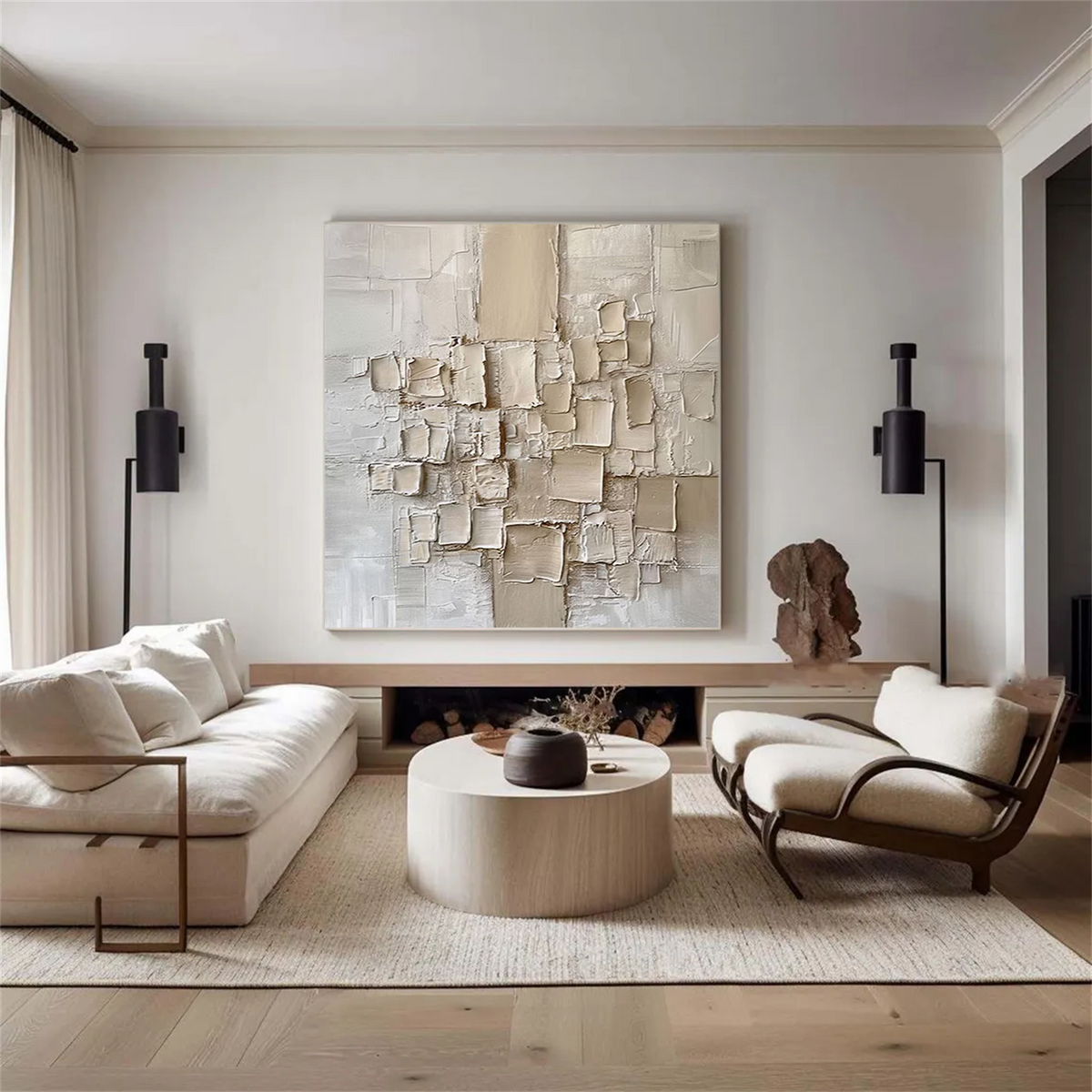 Beige Textured Abstract Canvas Wall Art