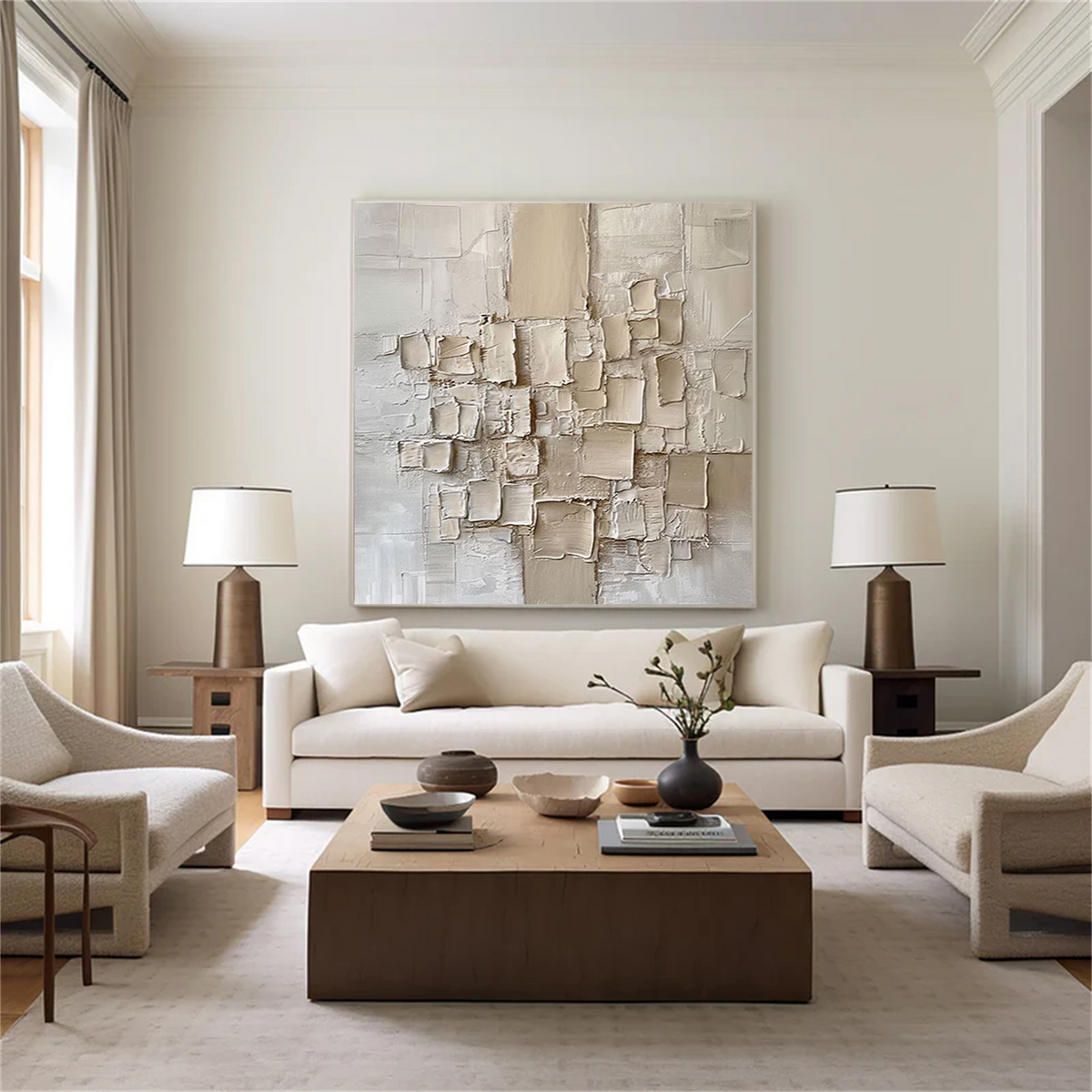 Beige Textured Abstract Canvas Wall Art