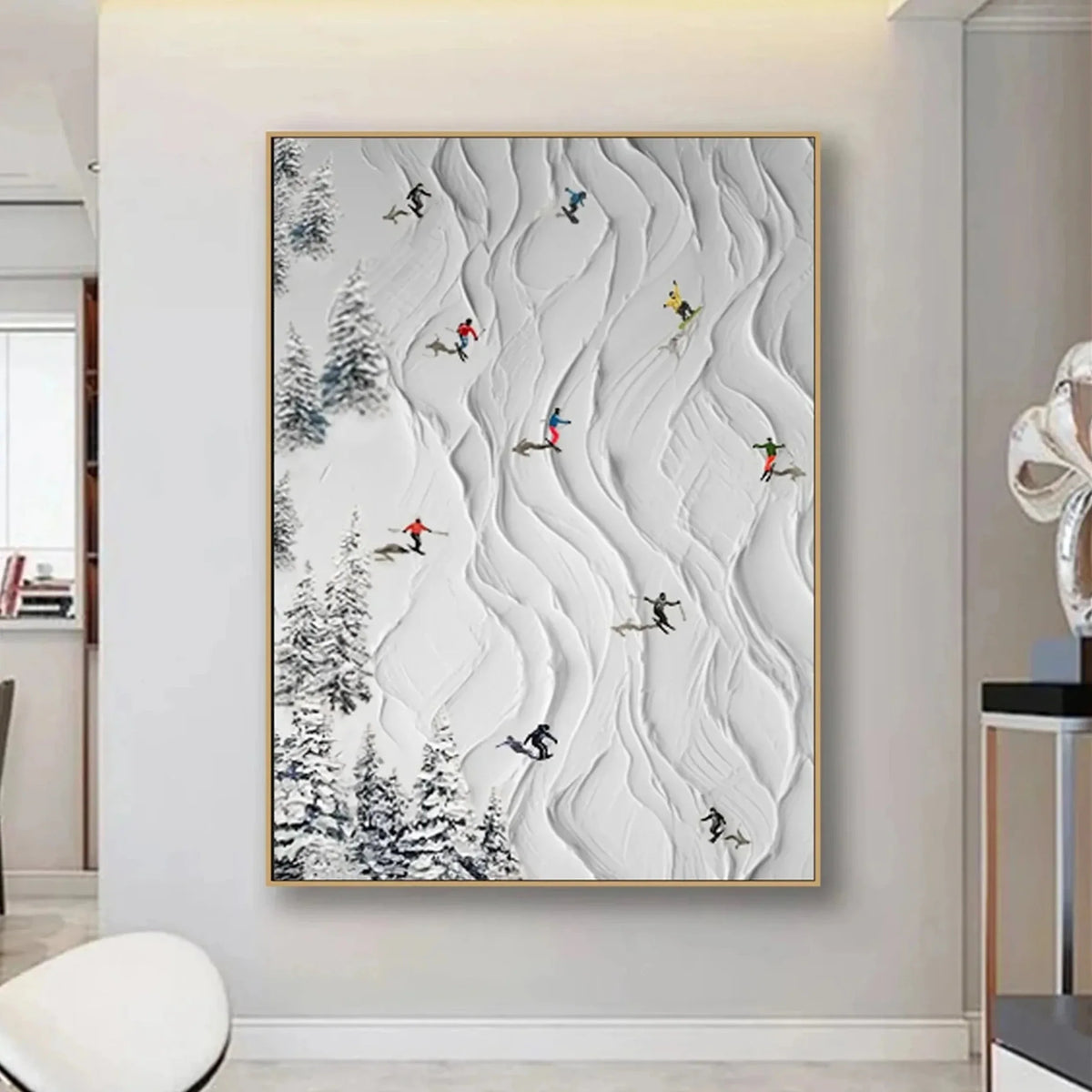 Textured Canvas Painting of Skiing Sports Scene