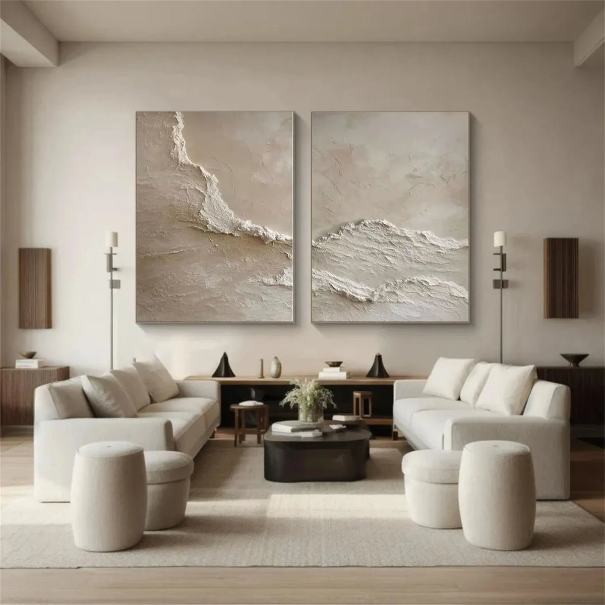 Set of 2 Serene Seascape and Sky Canvas Paintings