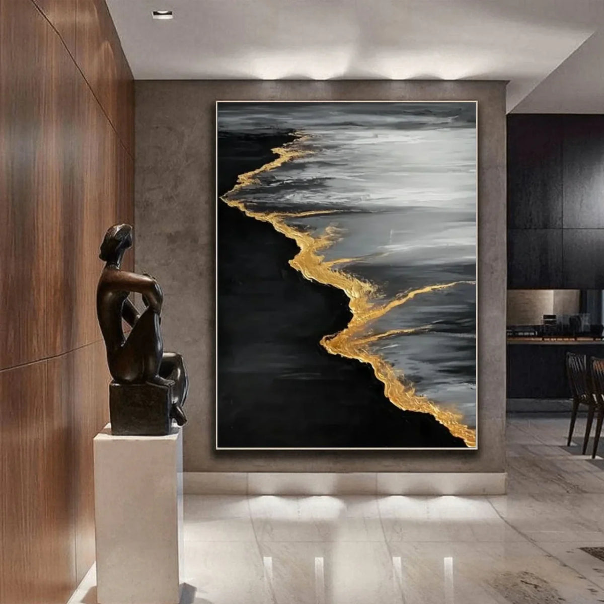 Black and Gold Ocean & Sky Textured Canvas Art