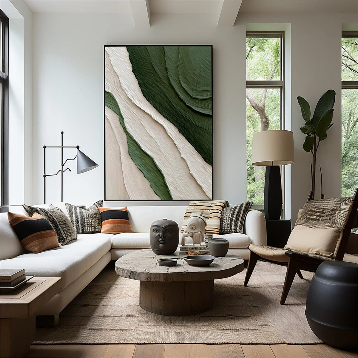 Abstract Canvas Painting in Green Hues