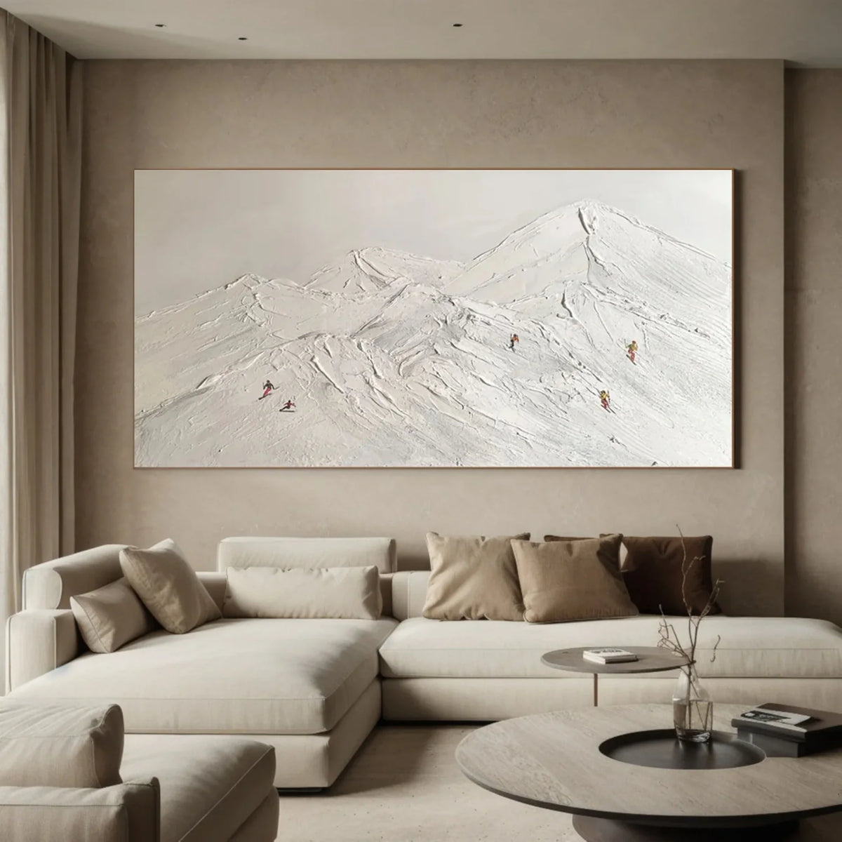 Textured Canvas Painting of Skiing Scene