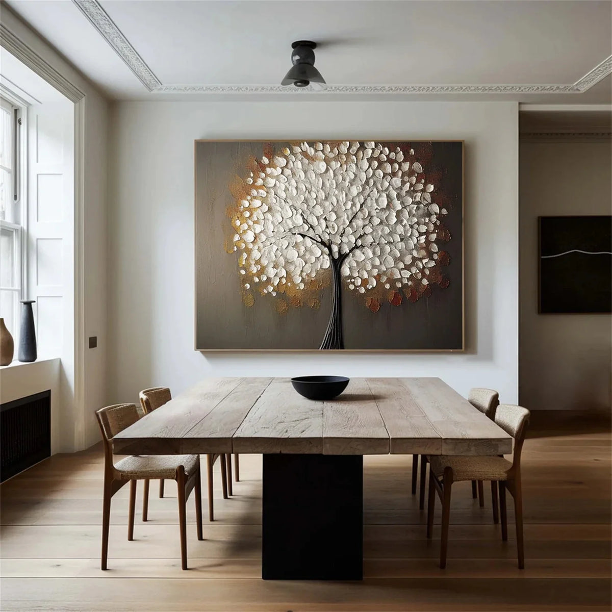 Vibrant Botanical Flower and Tree Canvas Painting