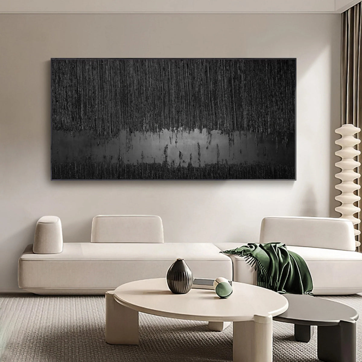 Minimalist Black Textured Canvas Painting