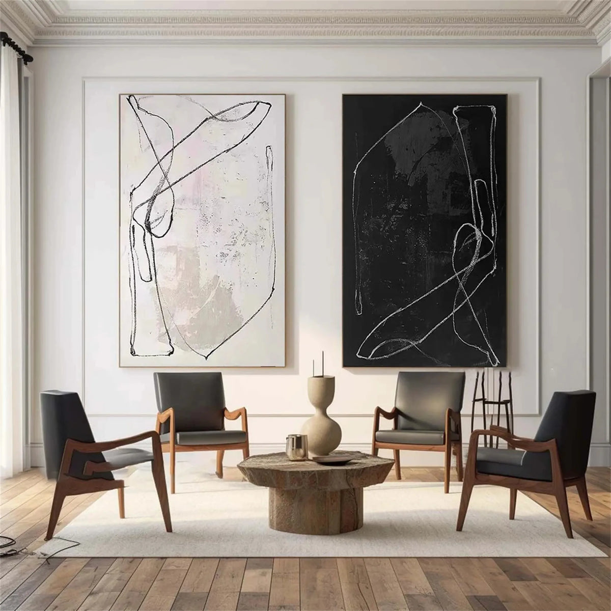 Set of 2 Modern Abstract Expression Canvas Paintings