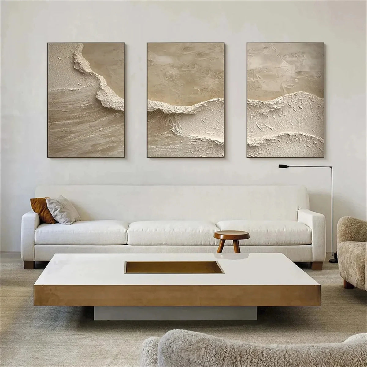 Set of 3 Abstract Paintings in Beige and Brown Tones