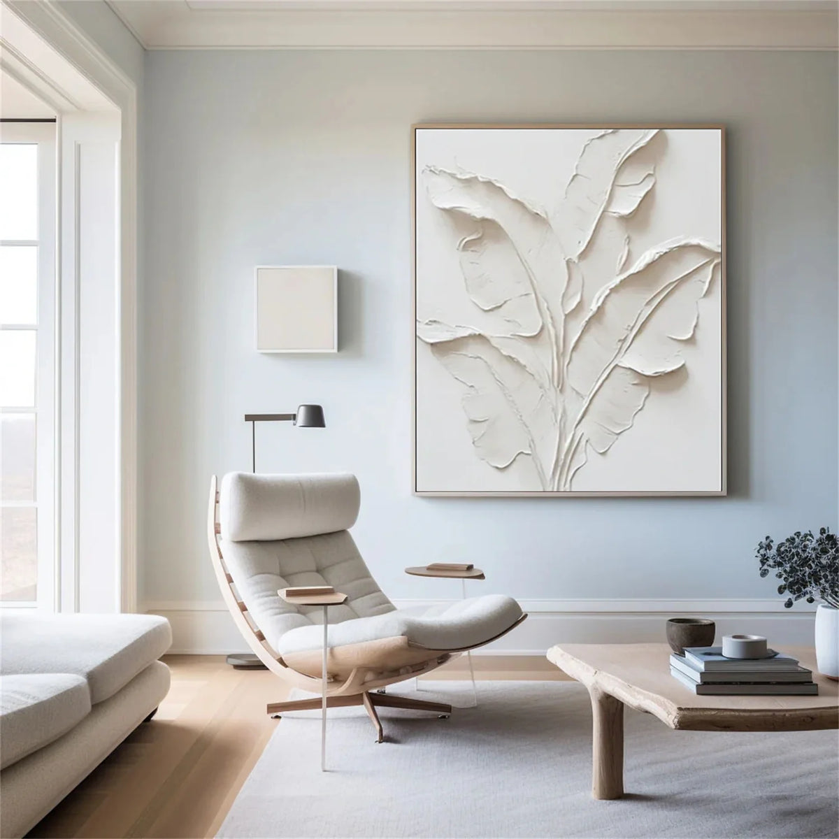 Beige Floral and Tree Textured Abstract Canvas Painting