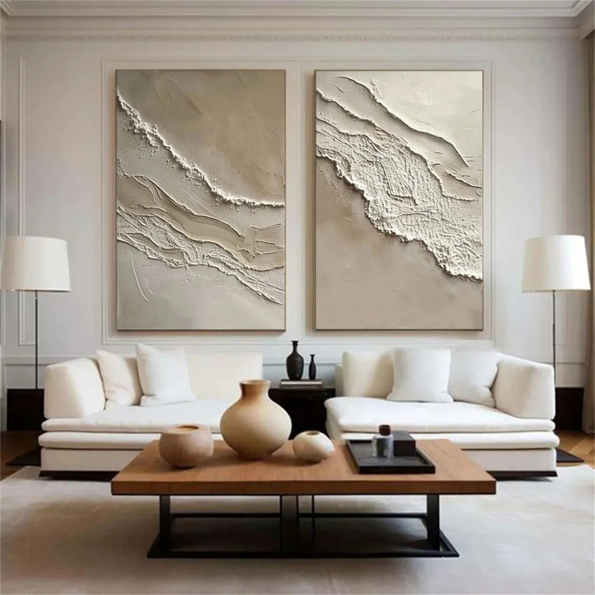 Set of 2 Serene Ocean and Sky Canvas Paintings