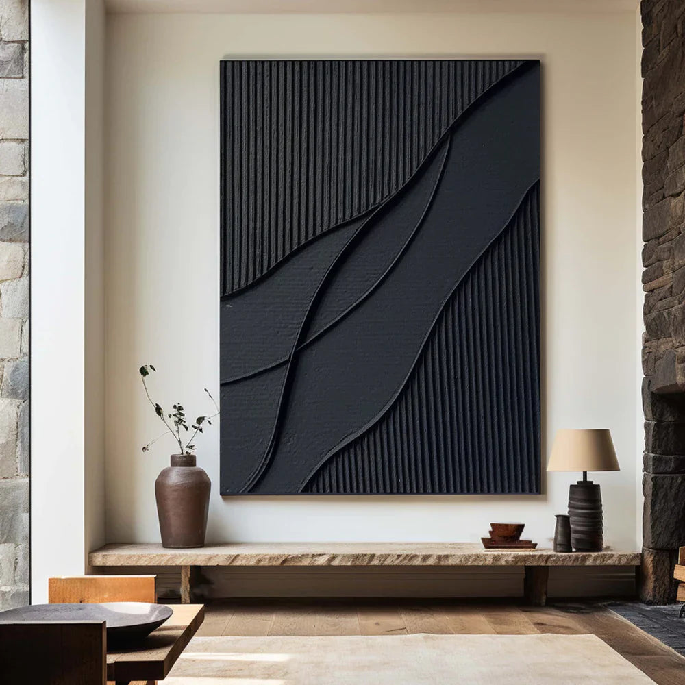 Black Minimalist Plaster Textured Canvas Art