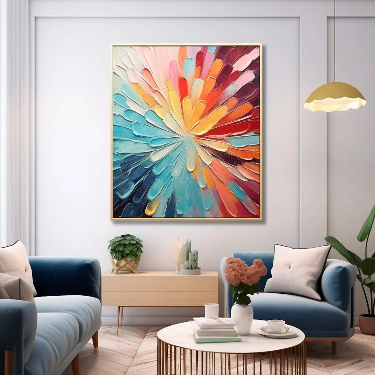 Vibrant Multicolour Flower and Tree Canvas Painting