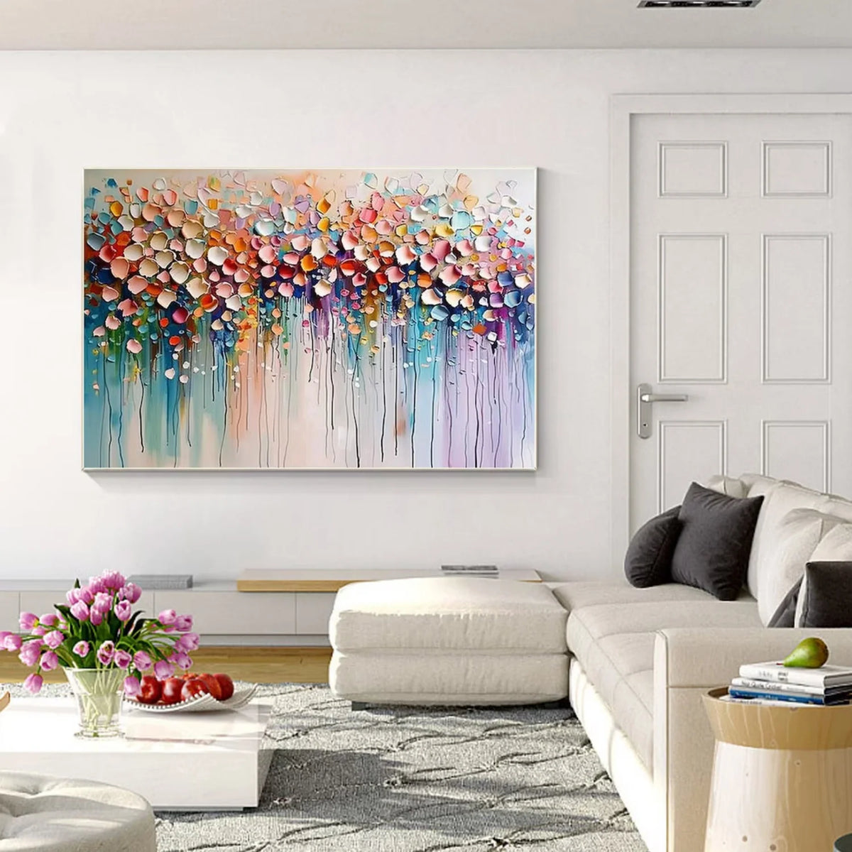 Lively Floral and Tree Canvas Painting