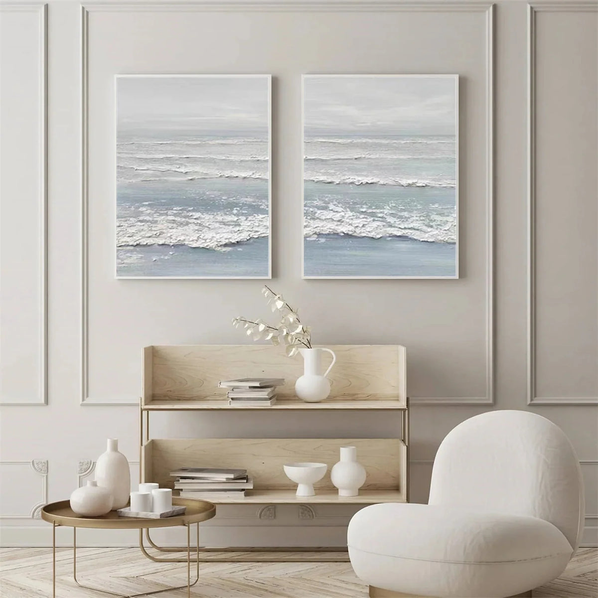 Set of 2 Coastal Sky and Sea Canvas Paintings