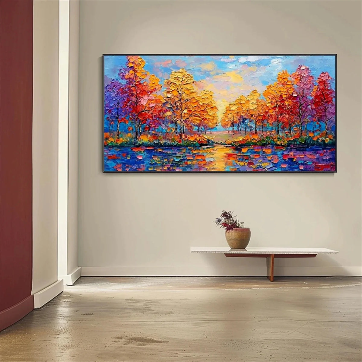 Colourful Floral and Tree-Themed Canvas Painting