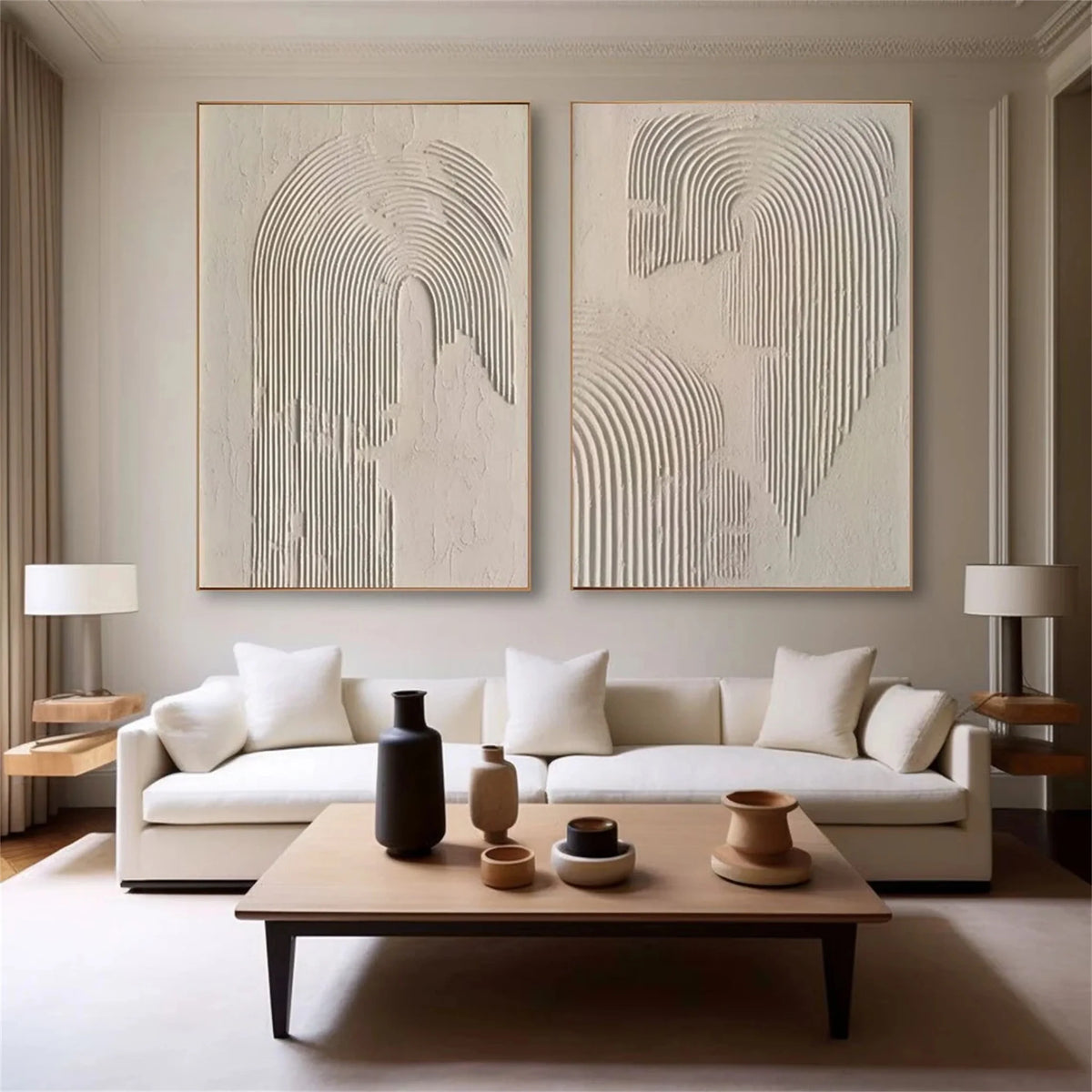 Set of 2 Abstract Paintings in Beige and Brown Shades