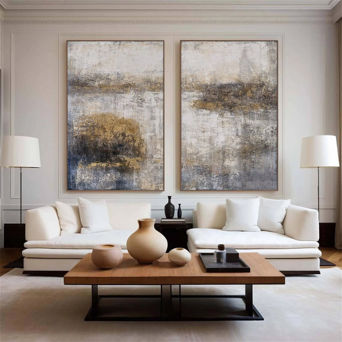 Set of 2 Modern Abstract Canvas Paintings