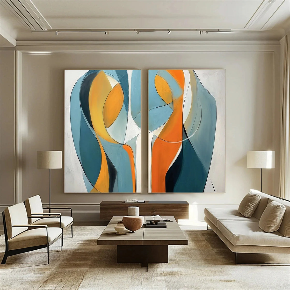 Set of 2 Minimalist Contemporary Abstract Wall Canvas Art