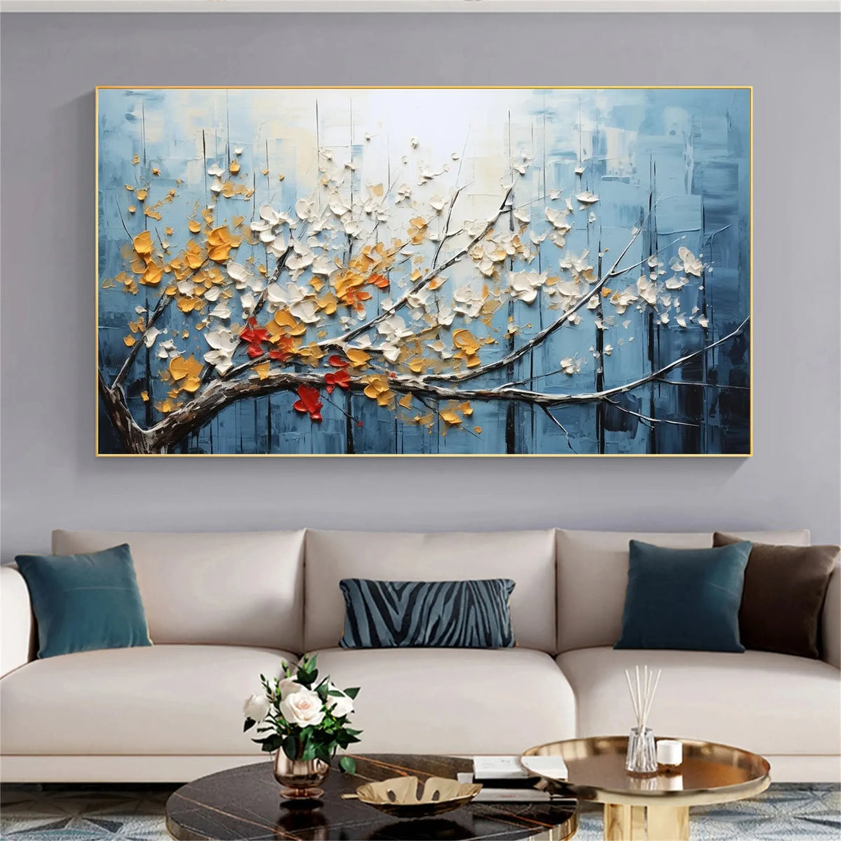 Floral and Tree-Themed Abstract Painting