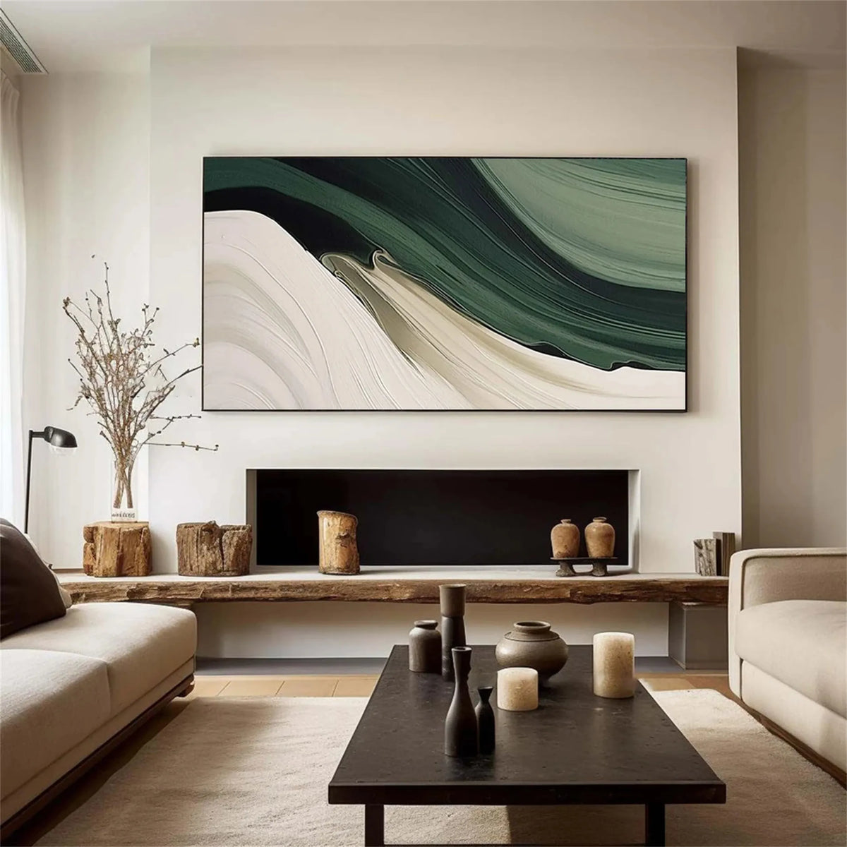 Blue and Green Toned Abstract Canvas Painting