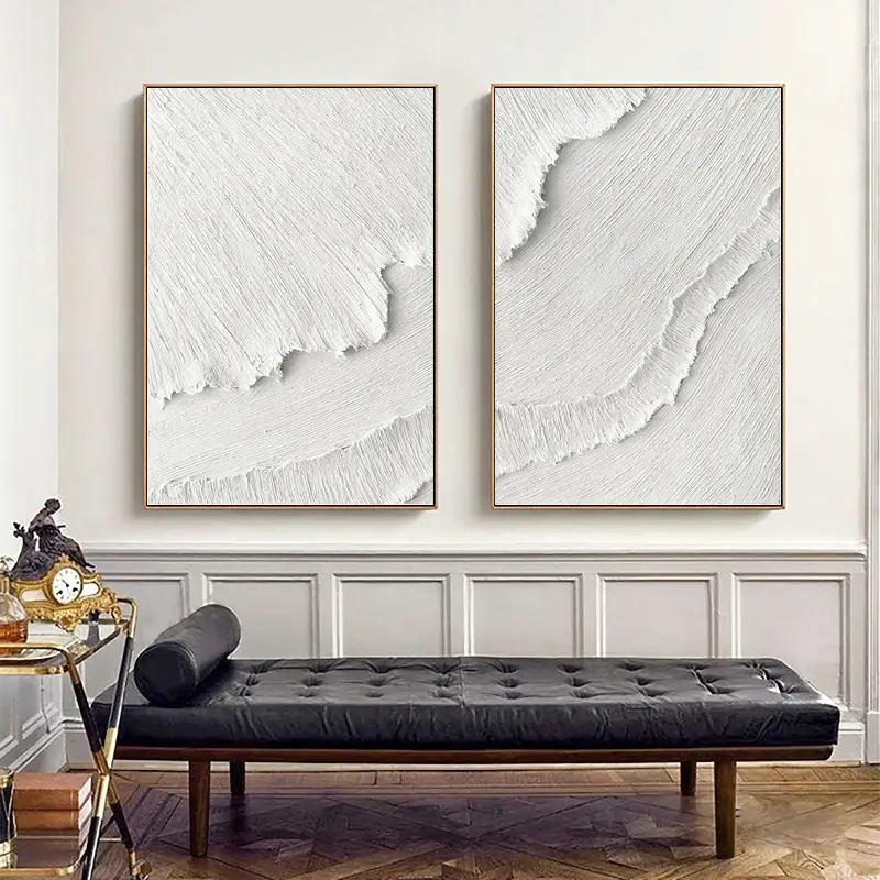 Set of 2 White Minimalist Textured Canvas Paintings