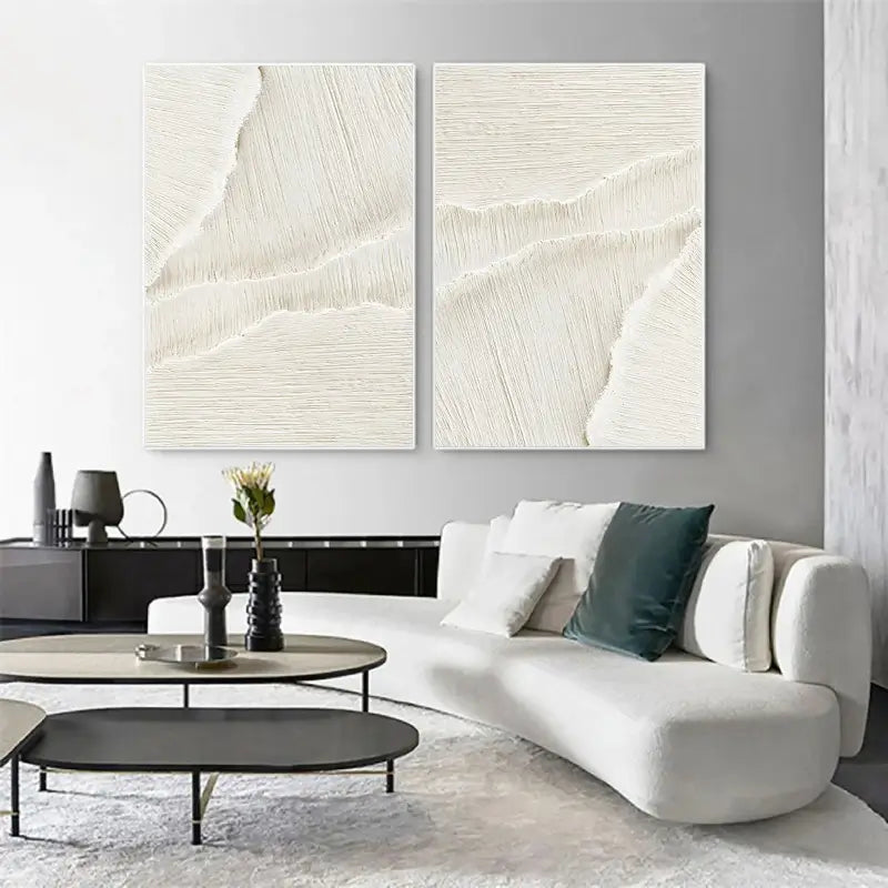 Set of 2 Minimalist Plaster Textured Canvas Artworks