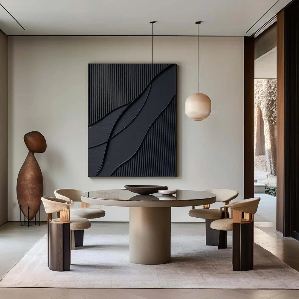 Black Minimalist Plaster Textured Canvas Art