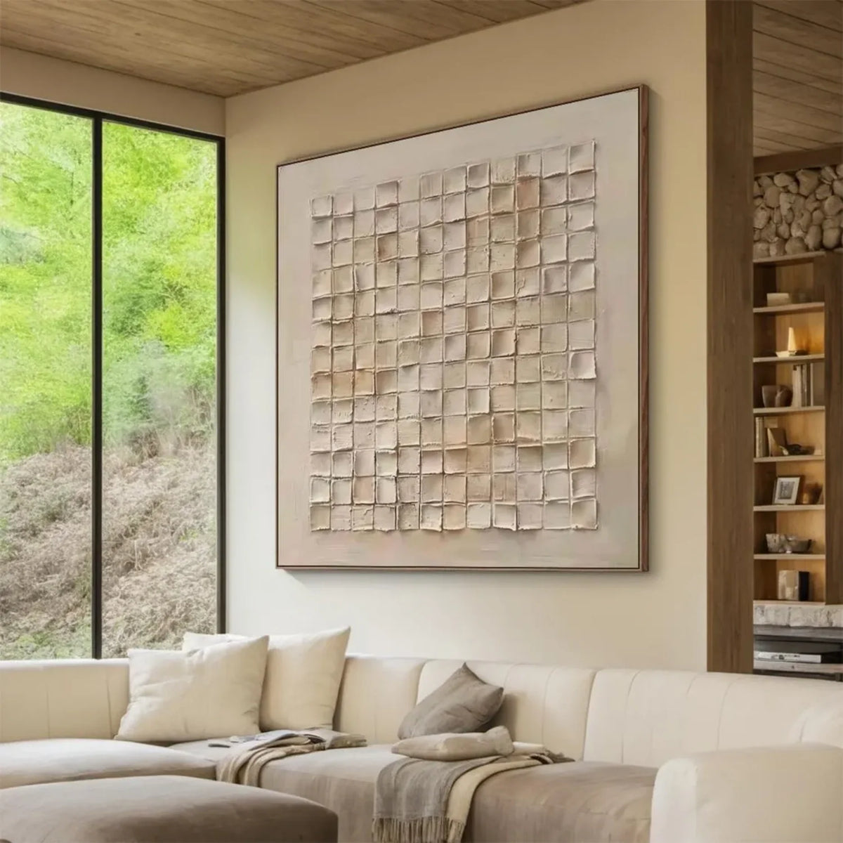 Earth-Tone Beige and Brown Abstract Painting