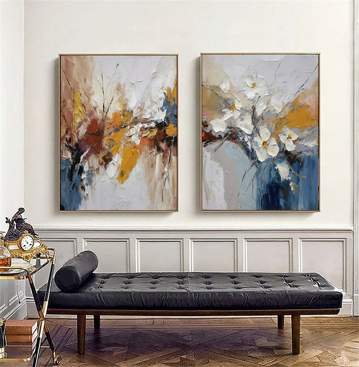 Pair of Botanical Flower and Tree Canvas Paintings
