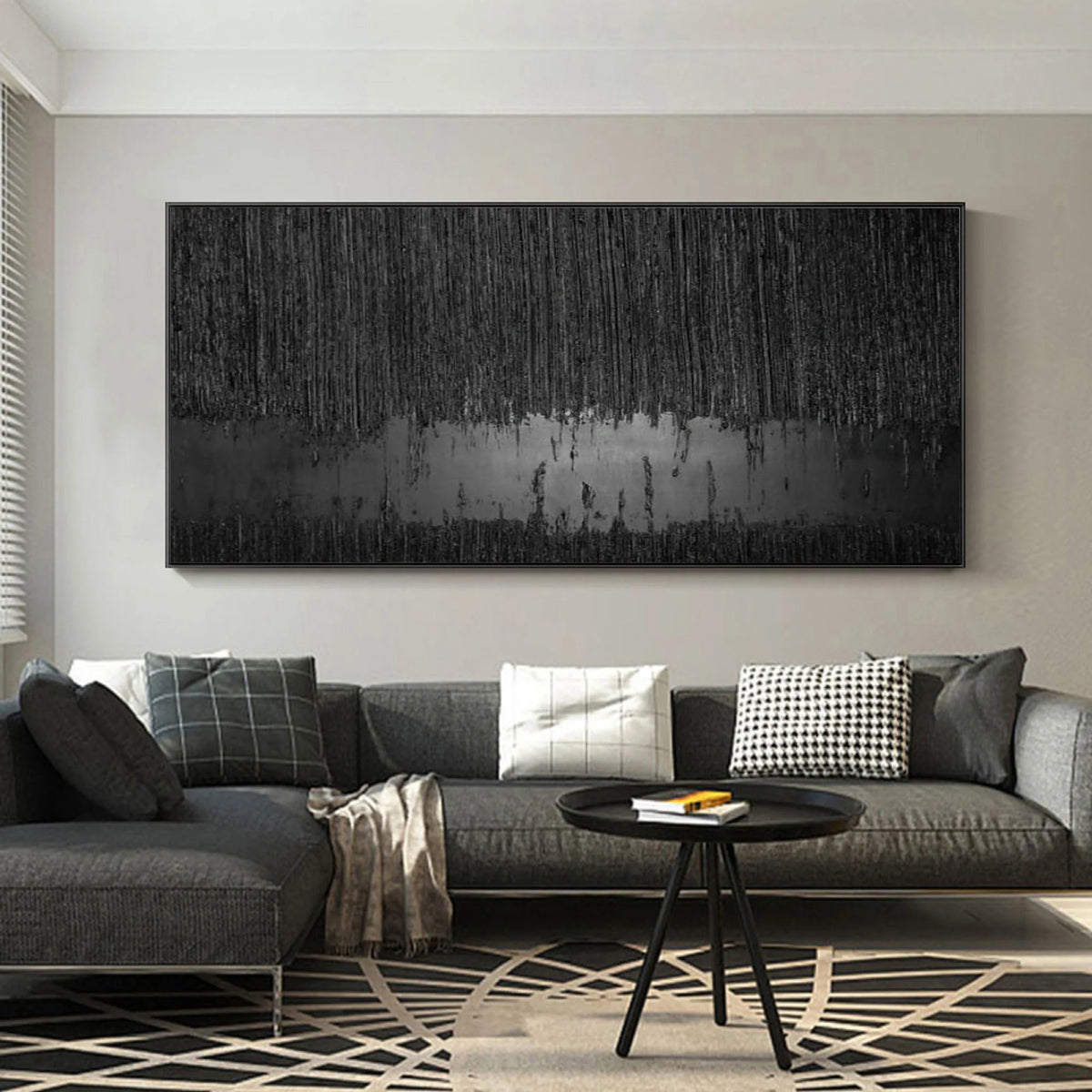 Minimalist Black Textured Canvas Painting