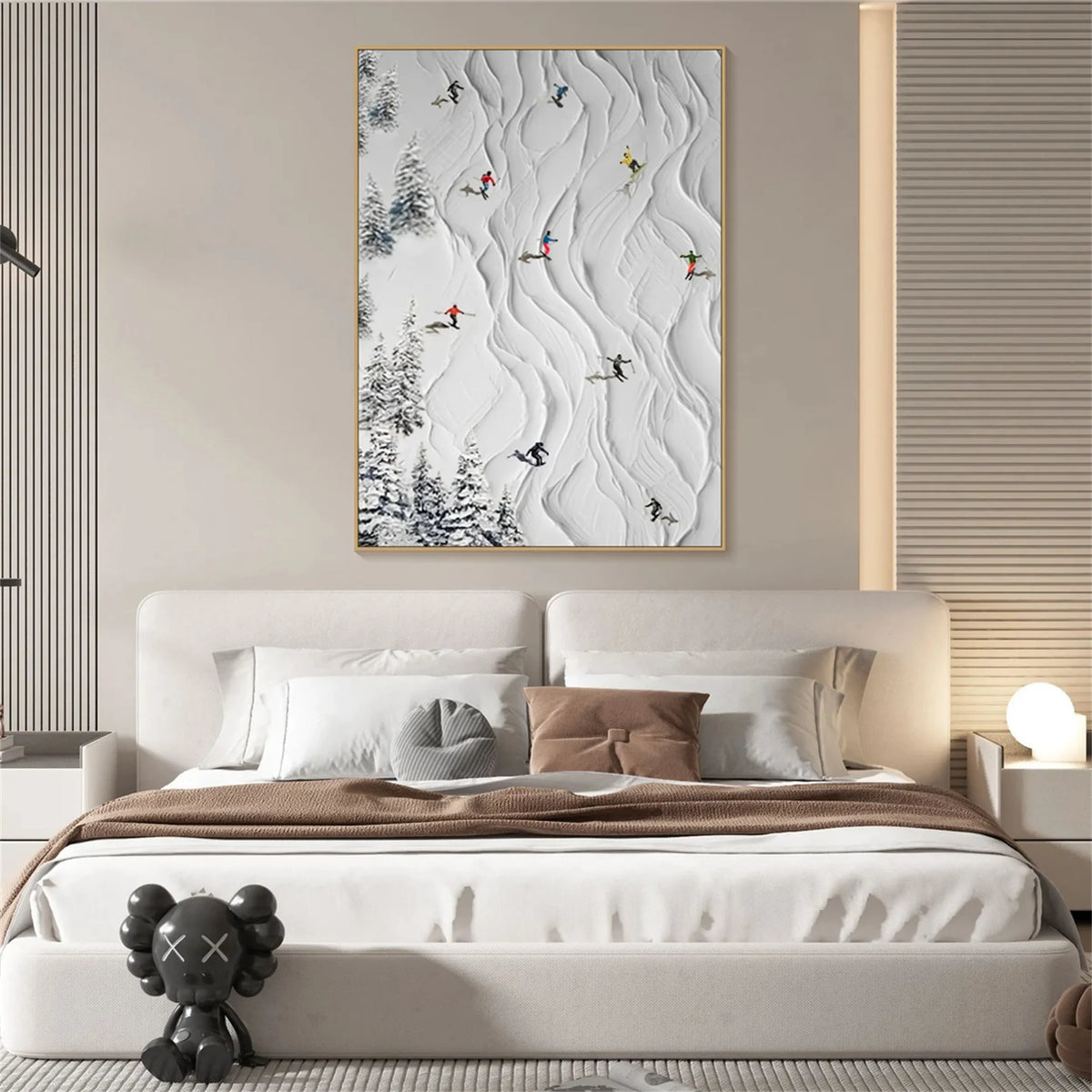 Textured Canvas Painting of Skiing Sports Scene