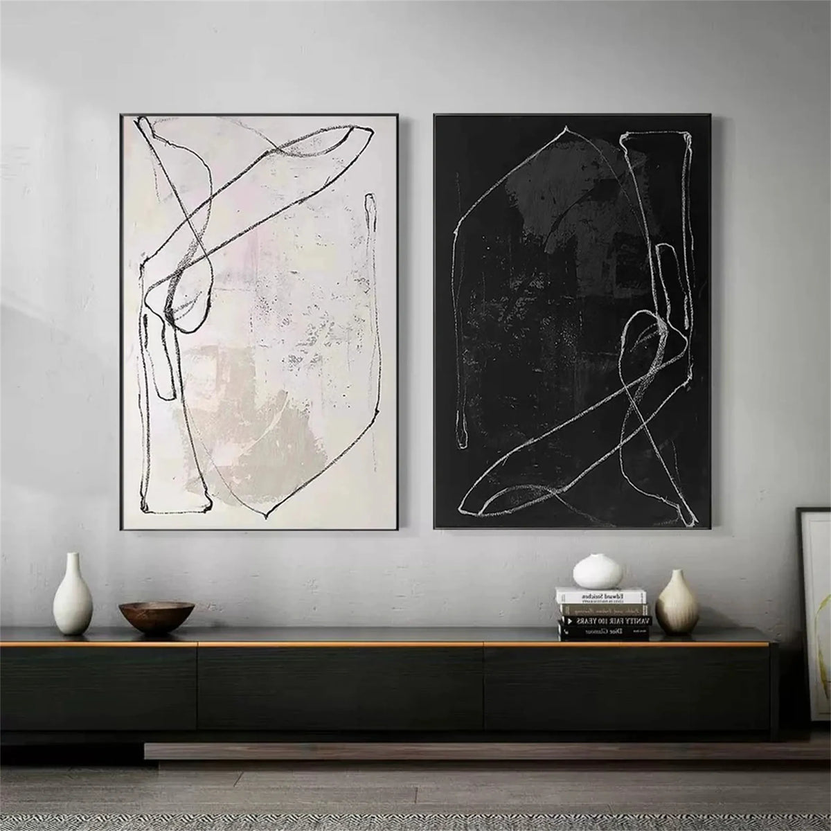 Set of 2 Modern Abstract Expression Canvas Paintings