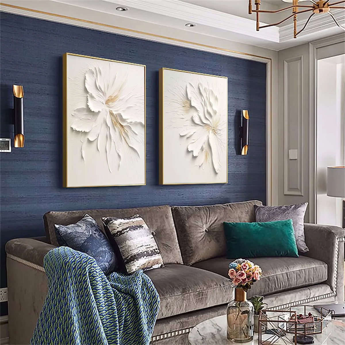 Set of 2 Flower and Tree Paintings