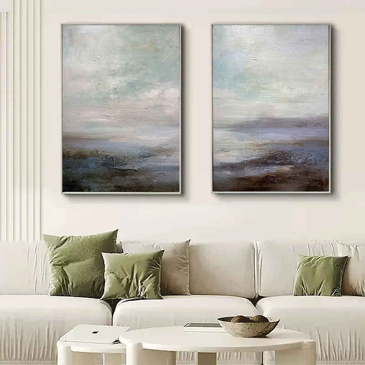 Set of 2 Horizon-Inspired Ocean and Sky Canvas Artworks