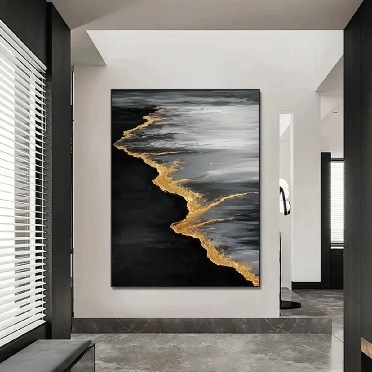 Black and Gold Ocean & Sky Textured Canvas Art