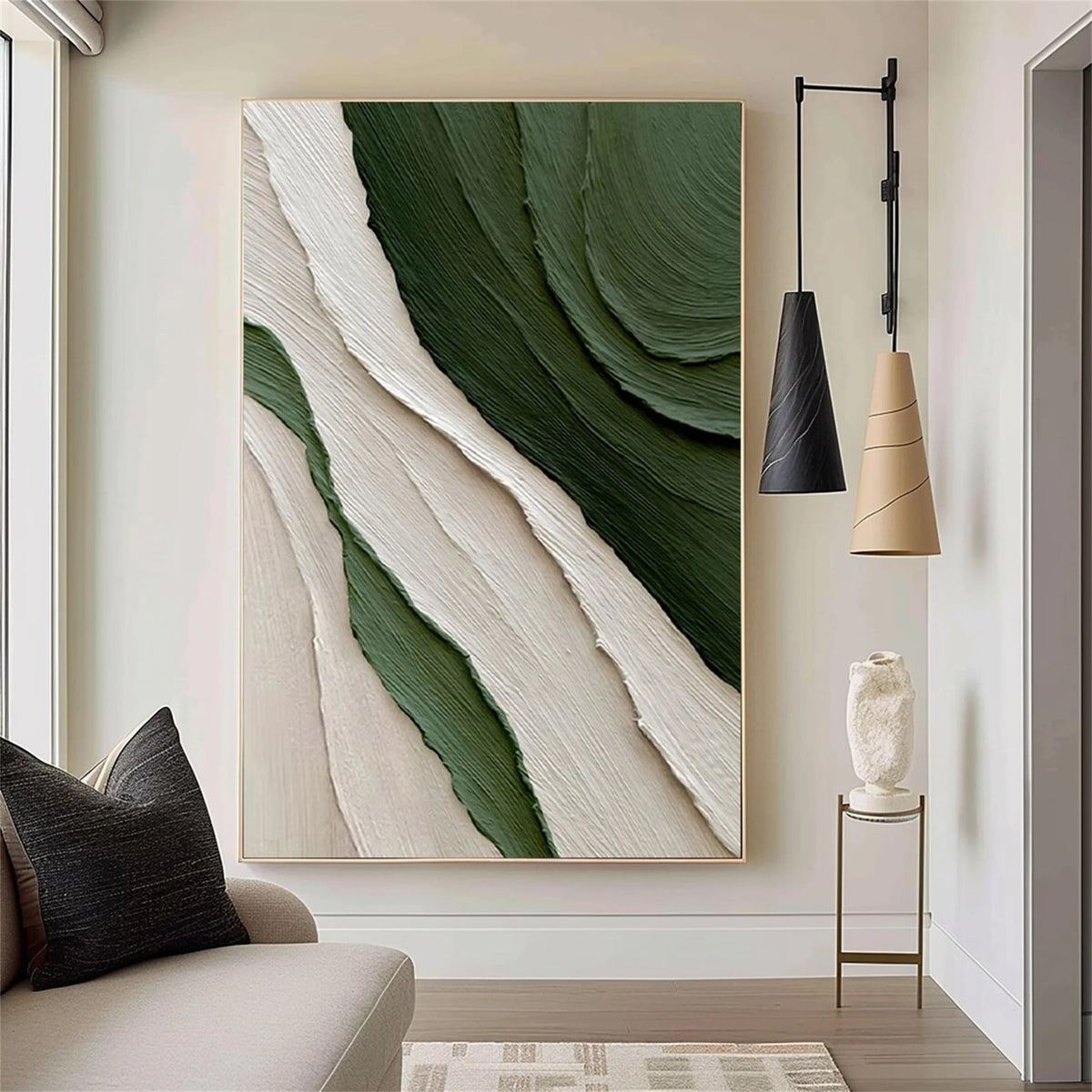 Abstract Canvas Painting in Green Hues
