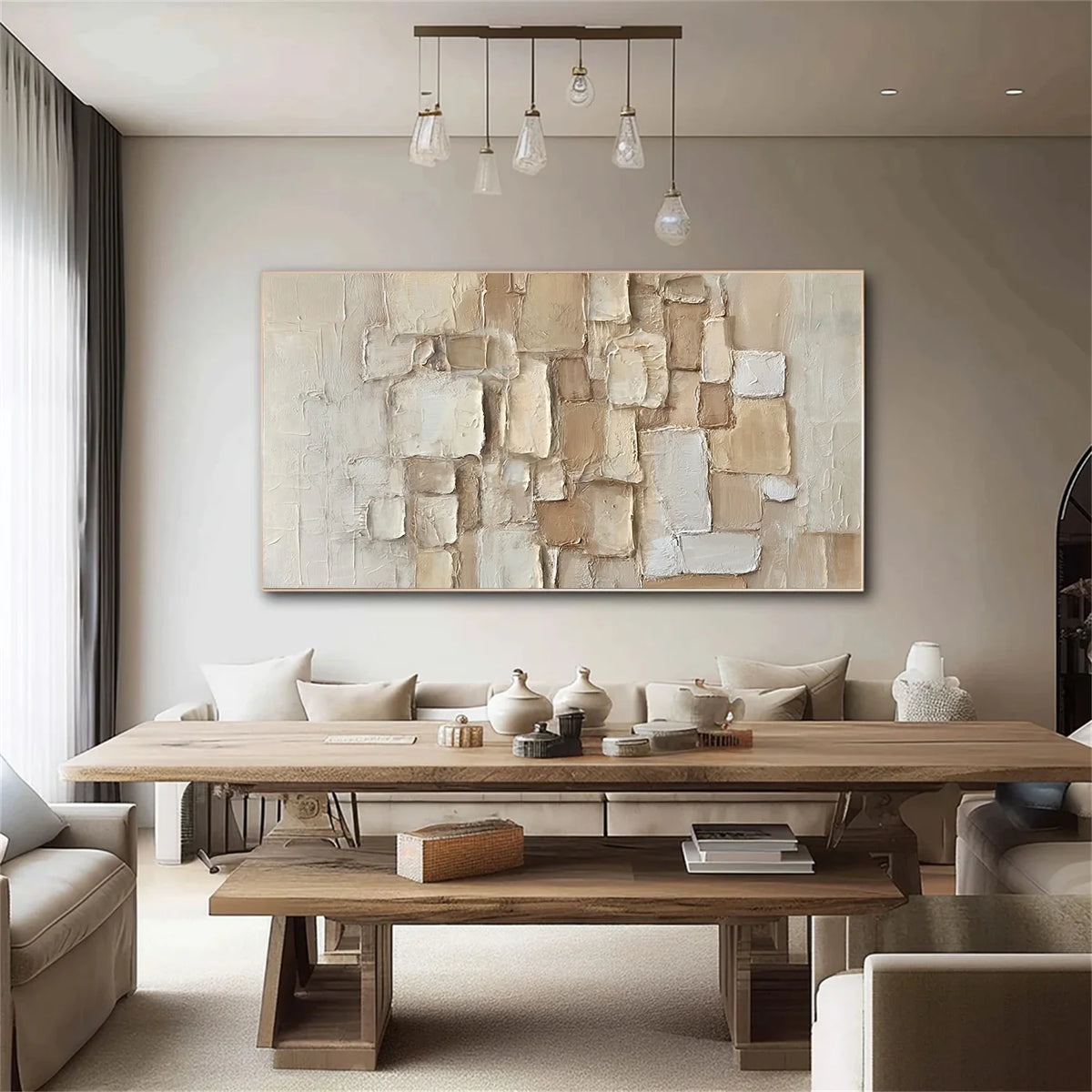 Beige Textured Abstract Wall Canvas Art