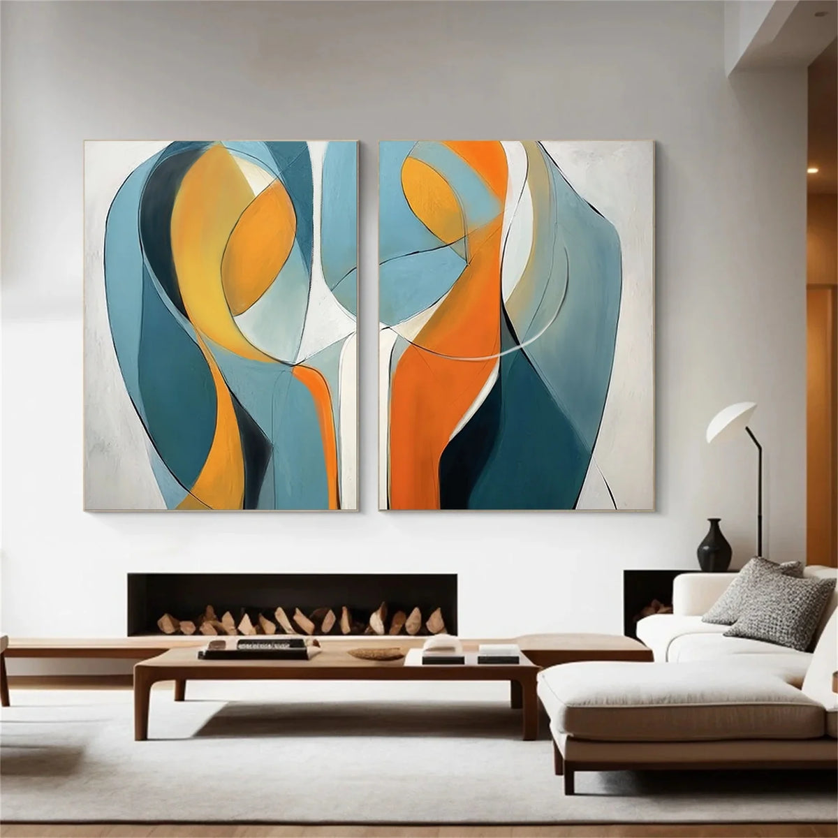 Set of 2 Minimalist Contemporary Abstract Wall Canvas Art
