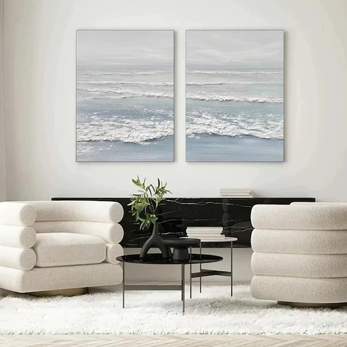 Set of 2 Coastal Sky and Sea Canvas Paintings