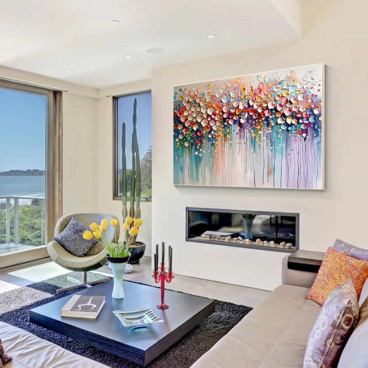 Lively Floral and Tree Canvas Painting