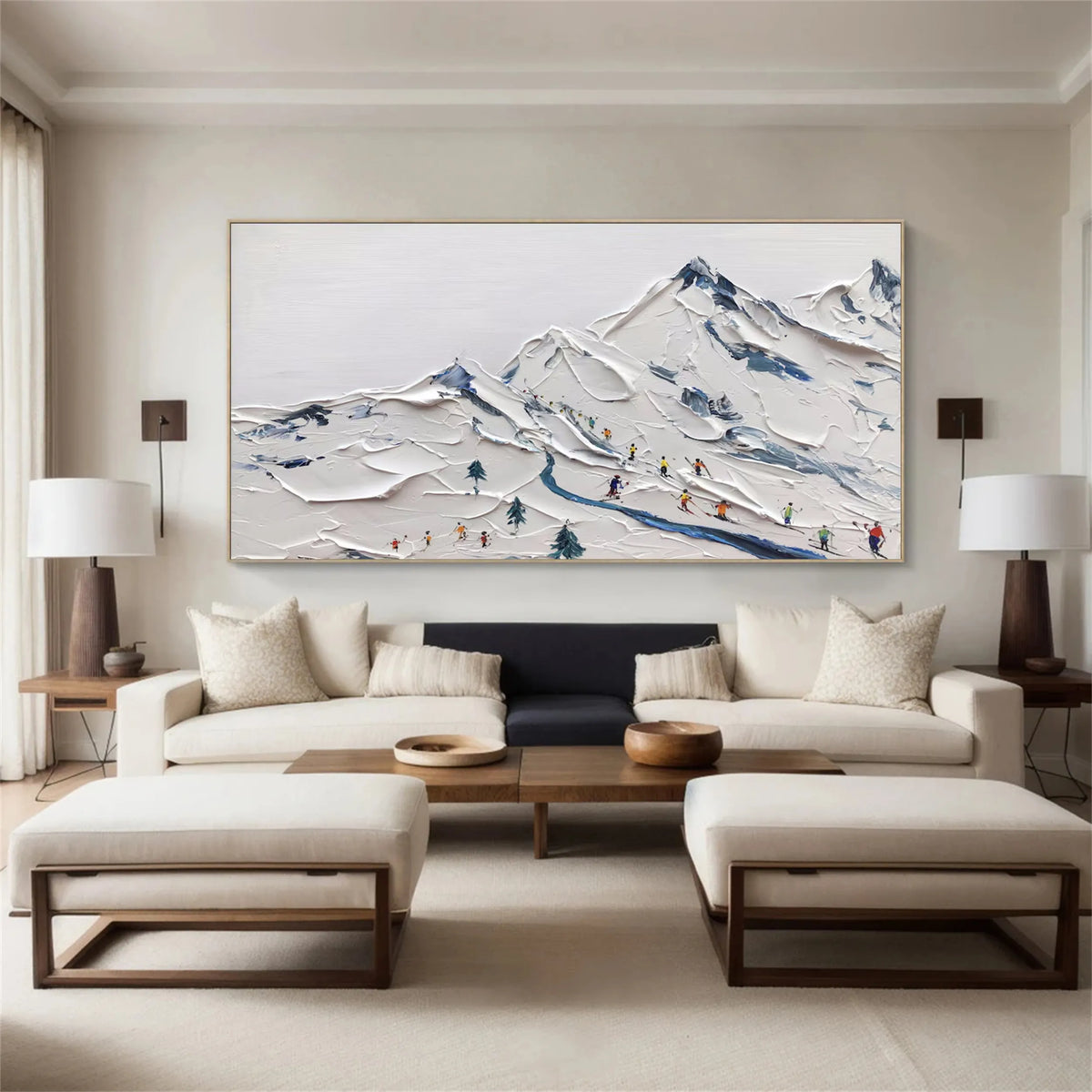 Textured Canvas Painting of Skiing Adventure