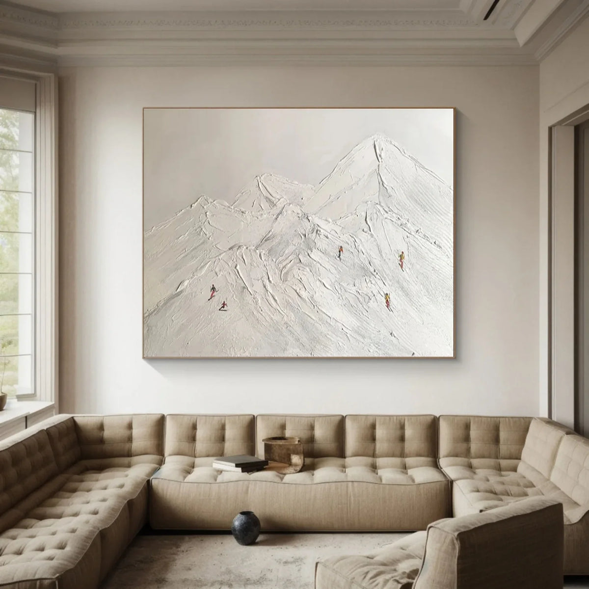 Textured Canvas Painting of Skiing Scene